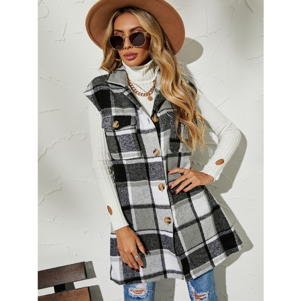 Black Plaid Flannel Vest Large